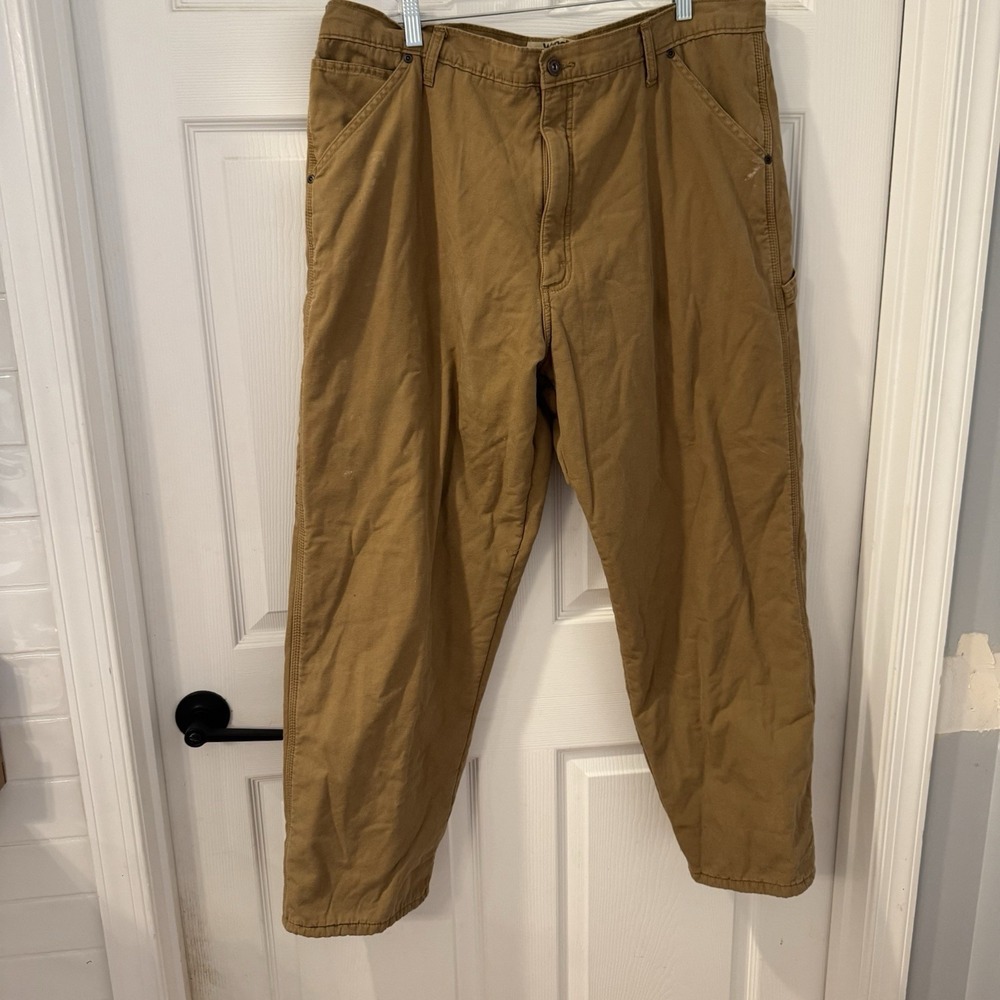 Wrangler Jeans Fleece Lined Carpenter Cargo Pants Men's 40x30 Work‎ Wear Khaki